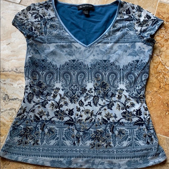 INC International Concepts slate/silver blue VNECK - Picture 2 of 8